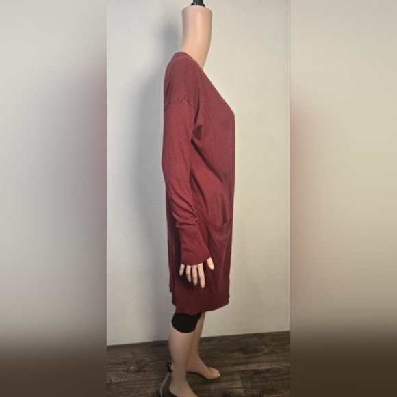 Halogen Women's Long Line Open Cardigan Burgundy  Sz. Medium With Pockets - Picture 4 of 8